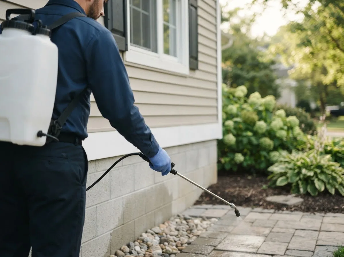 Pest control technician inspecting a home in Fieldton, TX